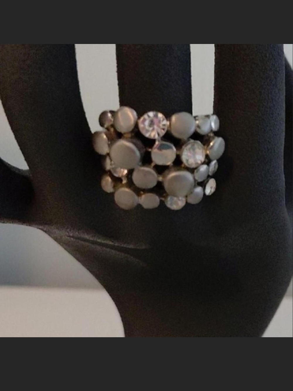 Source Unknown Matte Gray Cluster Ring with Clear Crystals